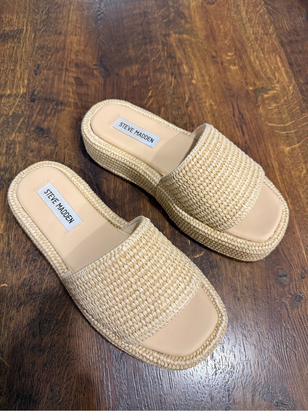 Steve Madden Natural Woven Slide Mules